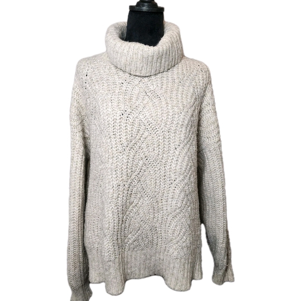 A New Day Cable Knit Cream Turtleneck Sweater Oversized Chunky Size Large
